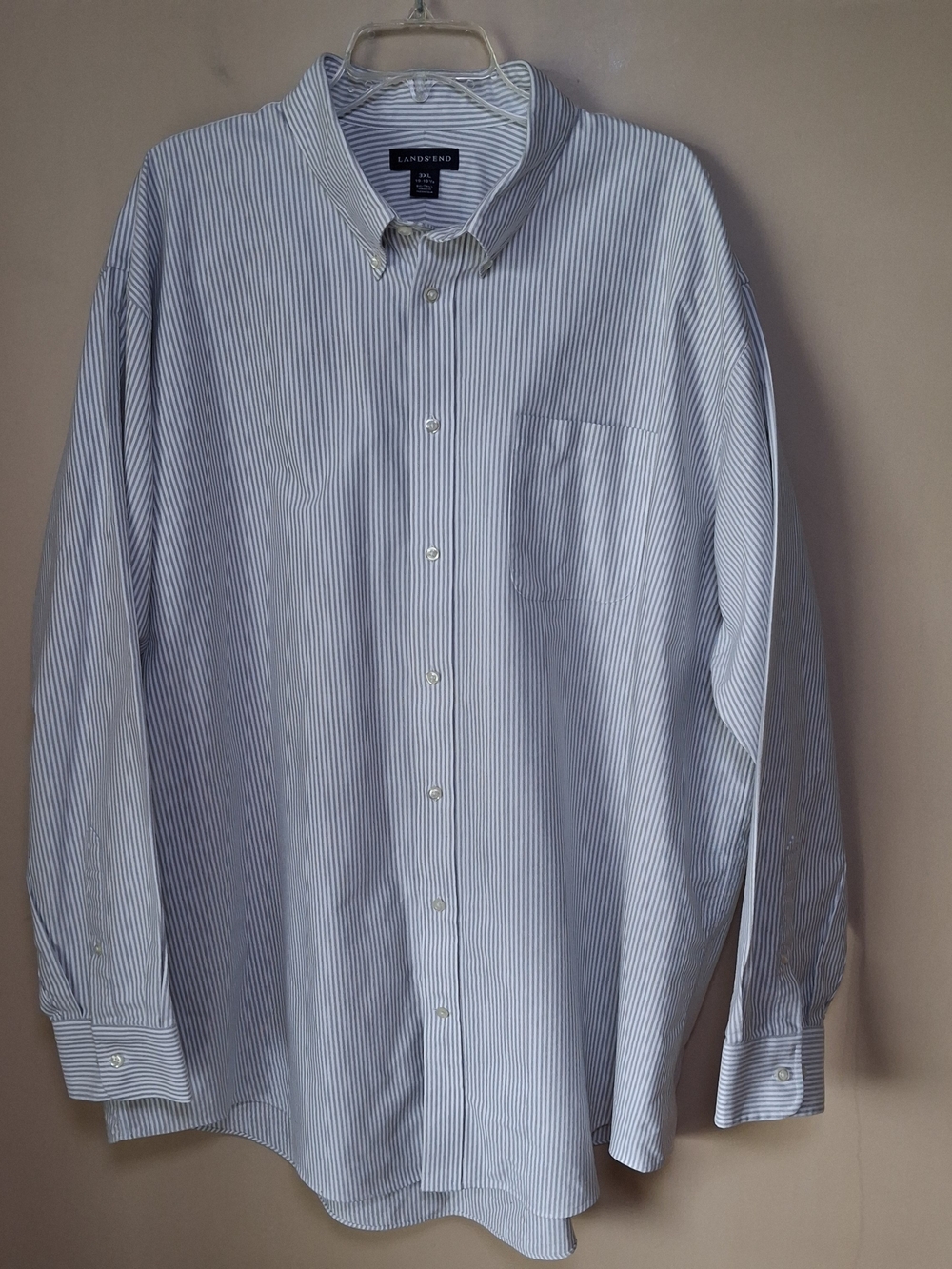 Lands' End Gray White & Striped Button-Up Shirt; Size 3XL 19-19 1/2 Big/Tall